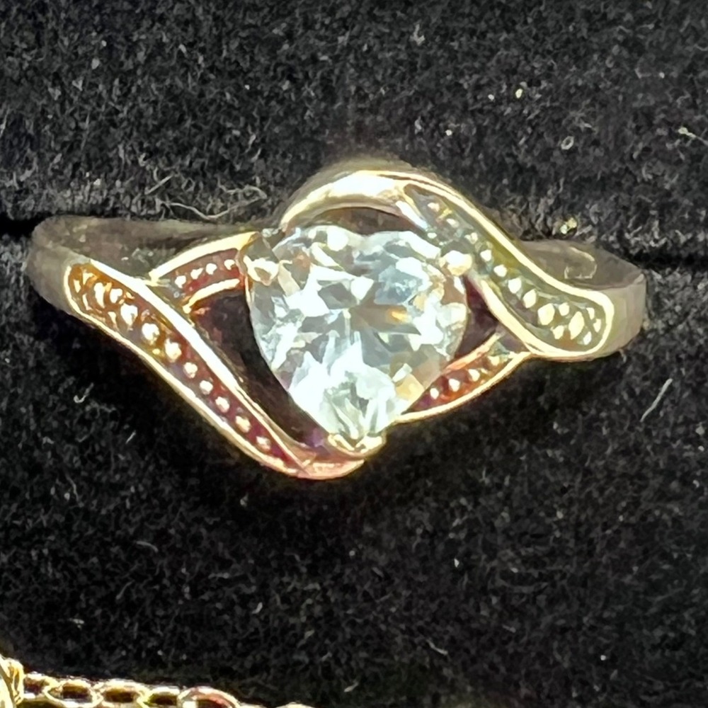 RJ Sterling Silver 925 Heart Blue Stone Ring Size 6 and Necklace Jewelry Set - Picture 3 of 16